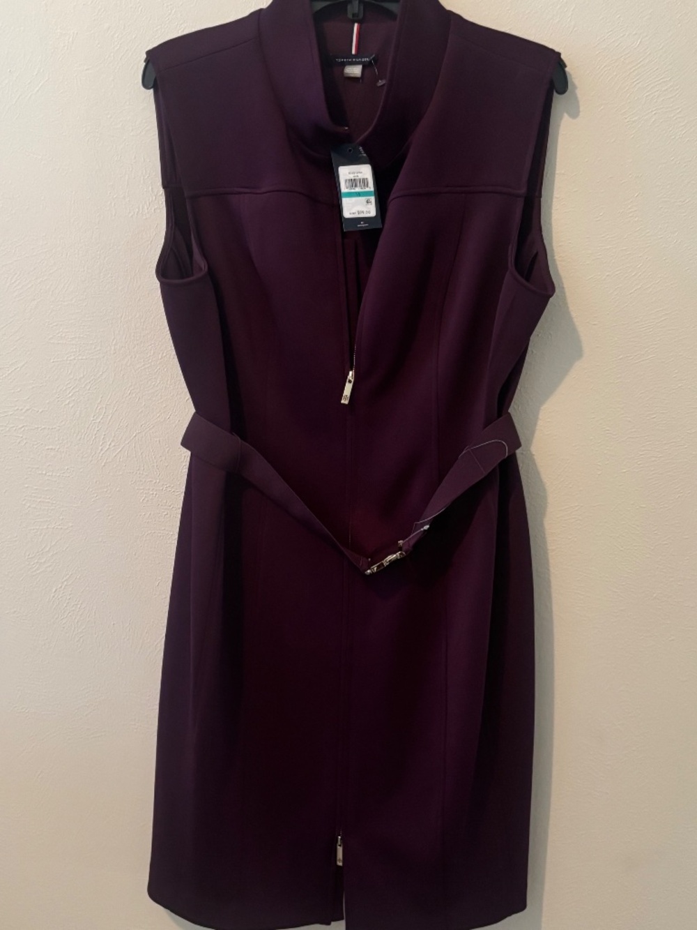 Tommy Hilfiger Women's Deep Purple Zip-Front Belted Midi Dress - Size 16